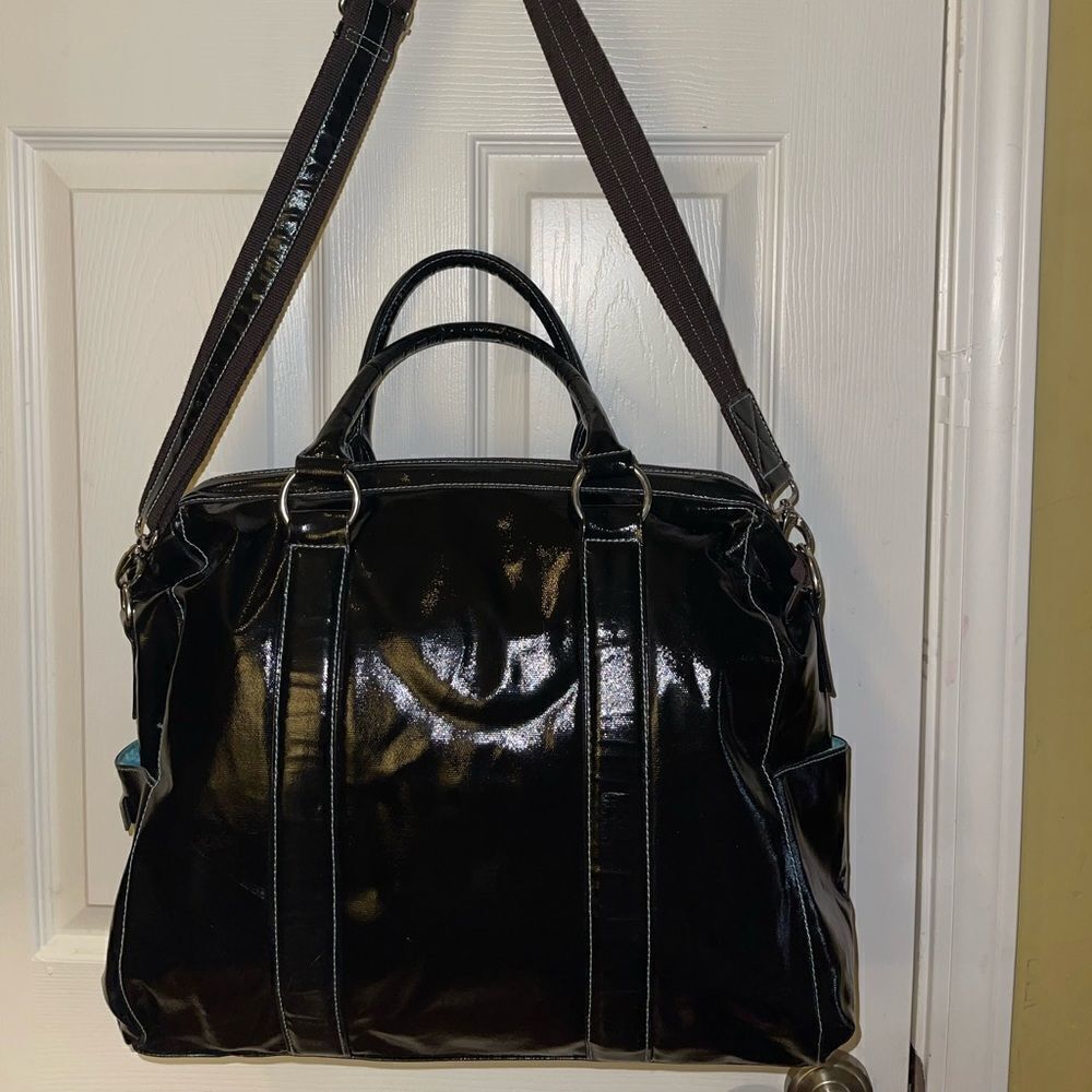 Urban Junket Black patent coated Canvas extra large JB laptop tote/shoul…